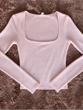 Garage Light Pink Square Neck Long Sleeve Top